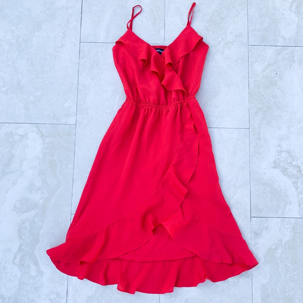 BEBE Red Ruffle Dress